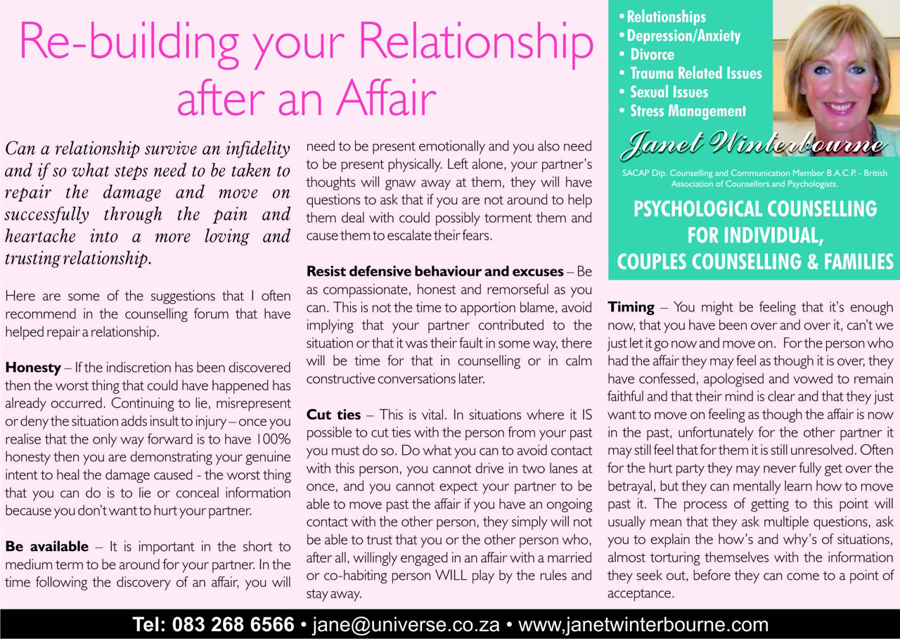 Re-building your relationship after an Affair Psychologist Cape Town